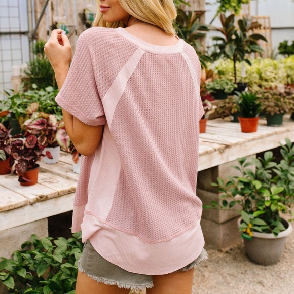 Violet Waffle Knit V-Neck Top - Picture 5 of 8